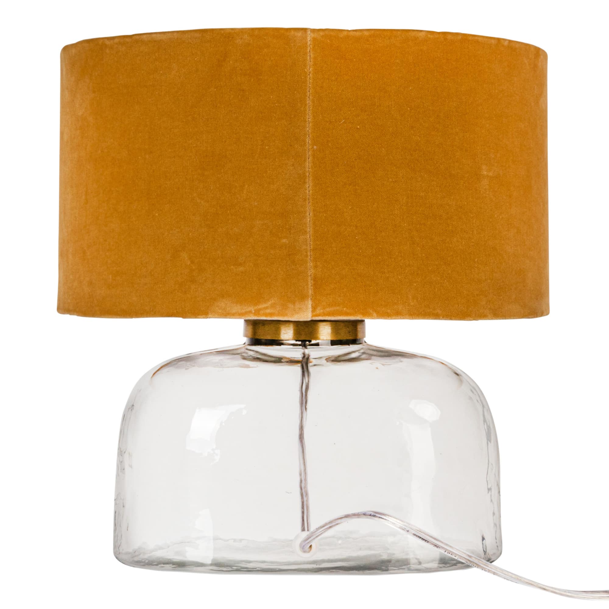 Hello Honey® 14" Modern Table Lamp with Glass Base & Mustard Yellow Velvet Shade